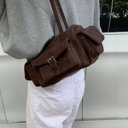 Faux Leather Buckled Strap Shoulder Bag