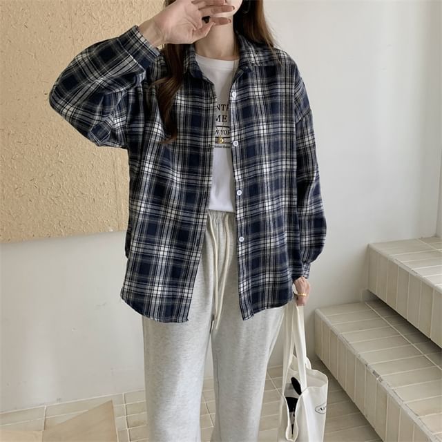 Plaid Puff-Sleeve Button Shirt