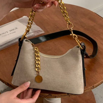 Faux Leather Chained Strap Hobo Bag
