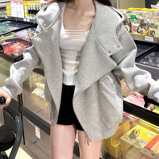 Zip-Up Hoodie with Asymmetric Design