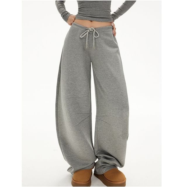 Henley Crop Slim Tee & Drawstring Barrel-Leg Sweatpants, Long Sleeves