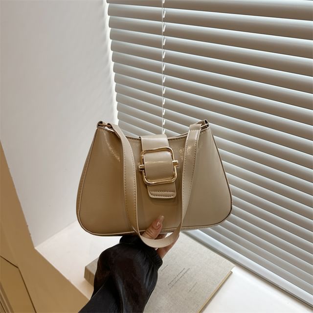 Buckled Plain Shoulder Bag
