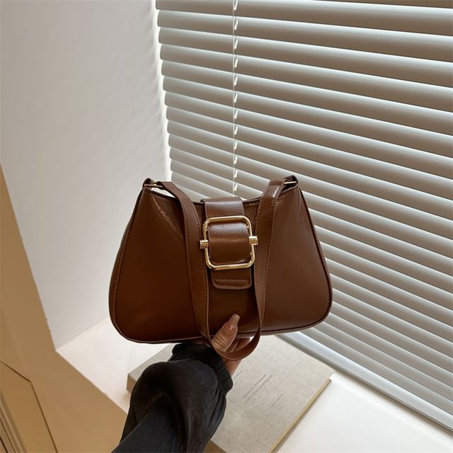 Buckled Plain Shoulder Bag
