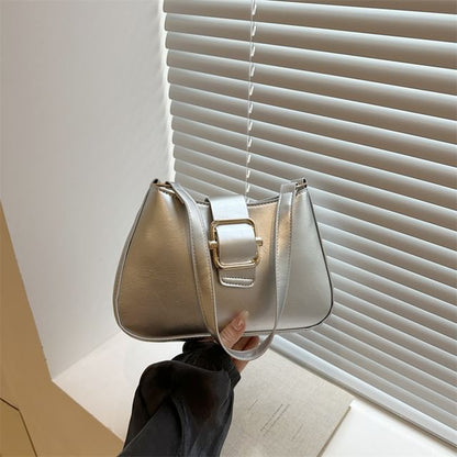 Buckled Plain Shoulder Bag
