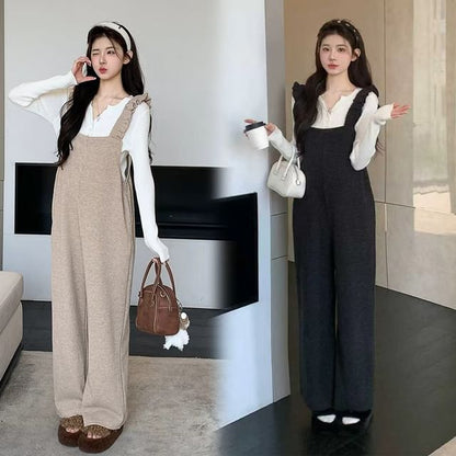Maternity Two-Piece: Sleeveless Straight-Leg Jumpsuit & Long-Sleeve Tee