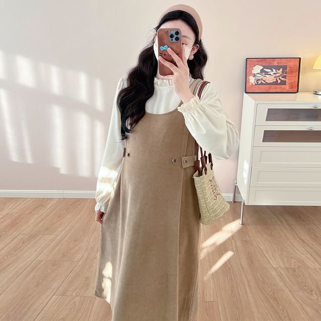 Maternity Solid Long-Sleeve Blouse & Sleeveless Midi A-Line Dress Set
