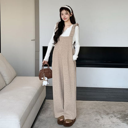 Maternity Two-Piece: Sleeveless Straight-Leg Jumpsuit & Long-Sleeve Tee