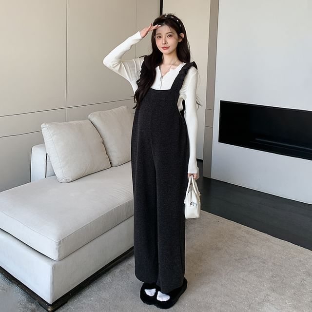 Maternity Two-Piece: Sleeveless Straight-Leg Jumpsuit & Long-Sleeve Tee