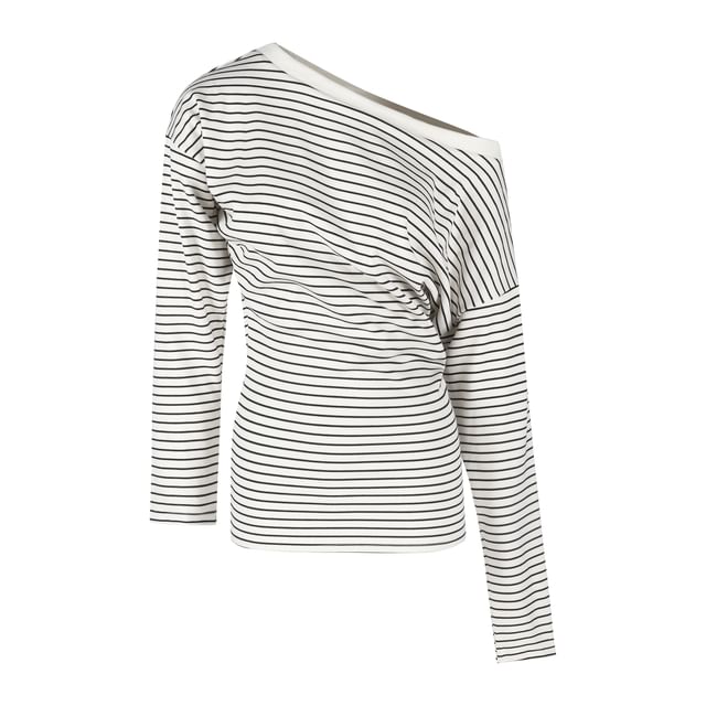 Striped One-Shoulder Long-Sleeve Tee & Drawstring Hot Pants Duo