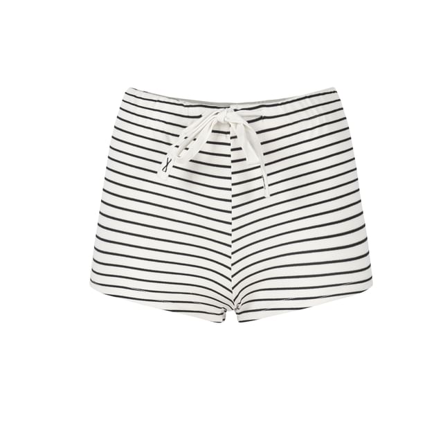 Striped One-Shoulder Long-Sleeve Tee & Drawstring Hot Pants Duo