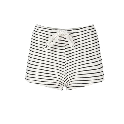 Striped One-Shoulder Long-Sleeve Tee & Drawstring Hot Pants Duo