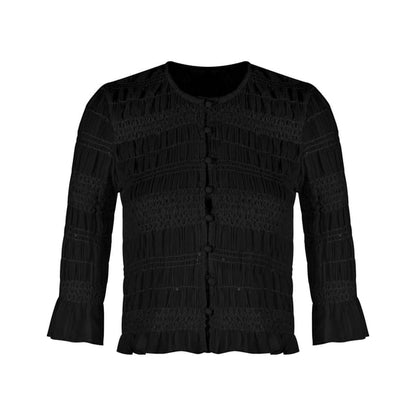 Ruched Elbow-Sleeve Solid-Tone Blouse with Soft Drape