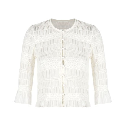 Ruched Elbow-Sleeve Solid-Tone Blouse with Soft Drape