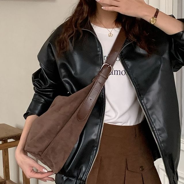 Faux Suede Shoulder Bag
