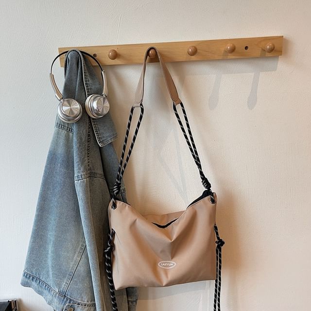 Plain Drawstring Fabric Crossbody Shoulder Bag