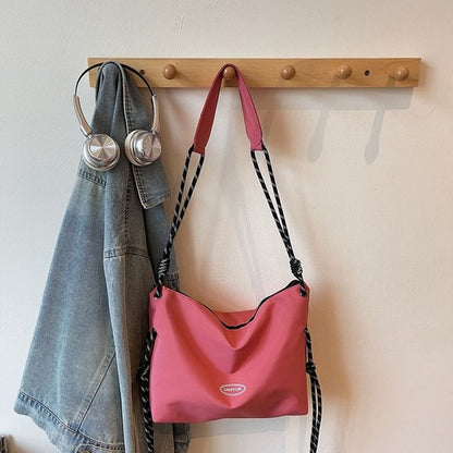 Plain Drawstring Fabric Crossbody Shoulder Bag