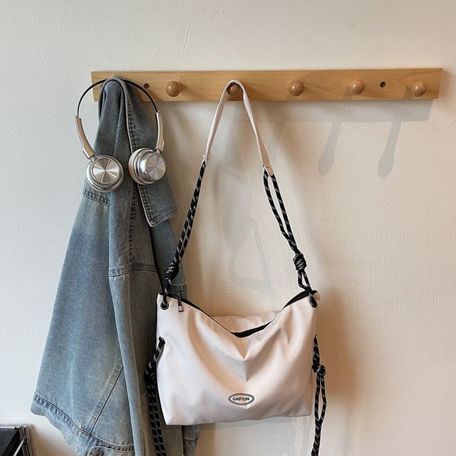Plain Drawstring Fabric Crossbody Shoulder Bag