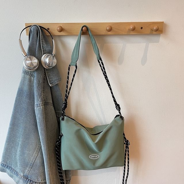 Plain Drawstring Fabric Crossbody Shoulder Bag
