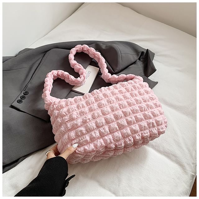 Plain Ruched Fabric Crossbody Shoulder Bag