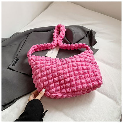 Plain Ruched Fabric Crossbody Shoulder Bag