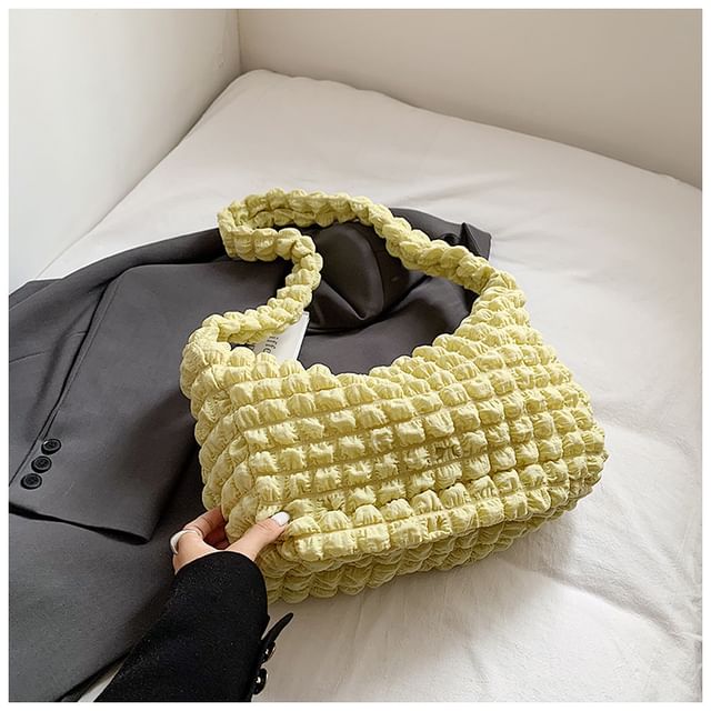 Plain Ruched Fabric Crossbody Shoulder Bag