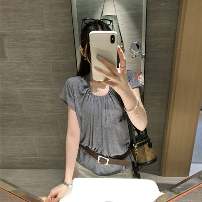 U Neckline Short Sleeve Solid Cropped Tee