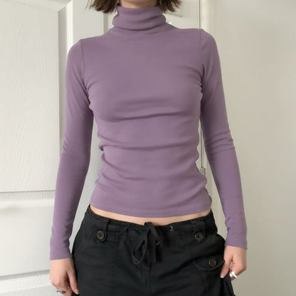 Slim Fitting Turtleneck Long Sleeve Solid Tee