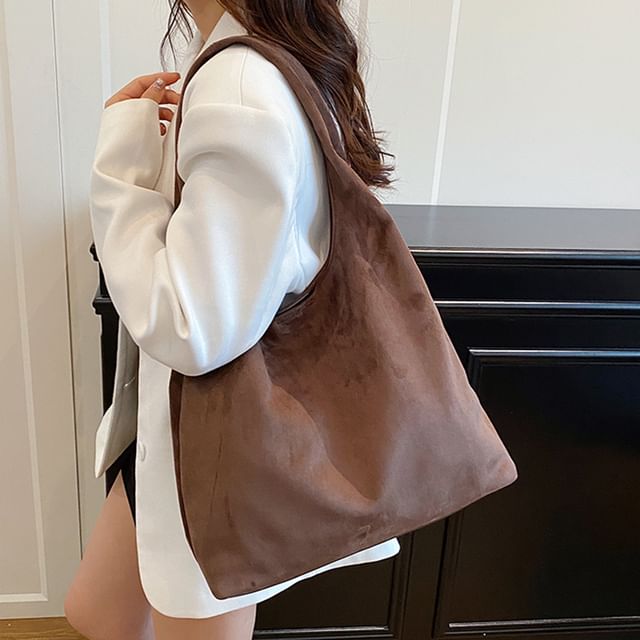 Faux Leather Plain Shoulder Bag With Pouch