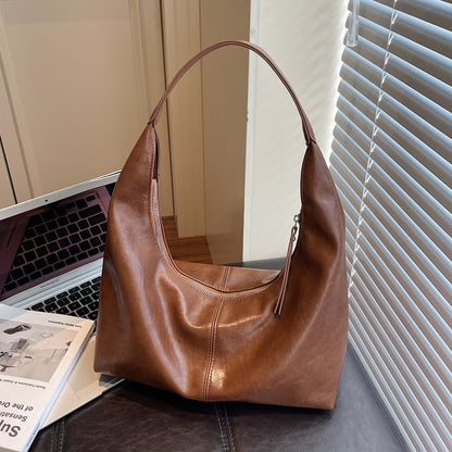 Faux Leather Plain Zip Shoulder Bag