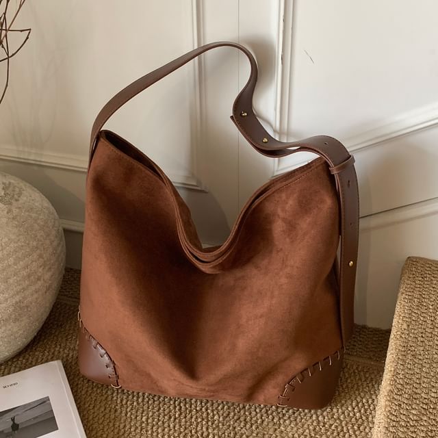 Faux Leather Plain Shoulder Bag