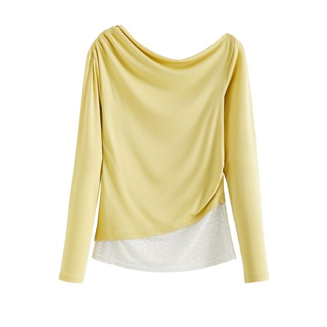 Asymmetric Lace Panel Off Shoulder Slim Tee