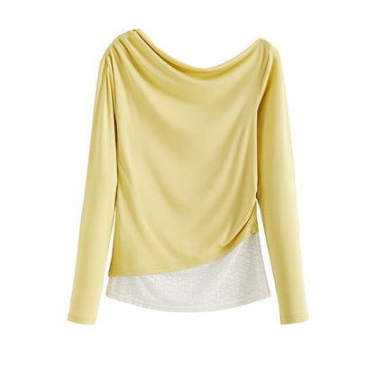Asymmetric Lace Panel Off Shoulder Slim Tee