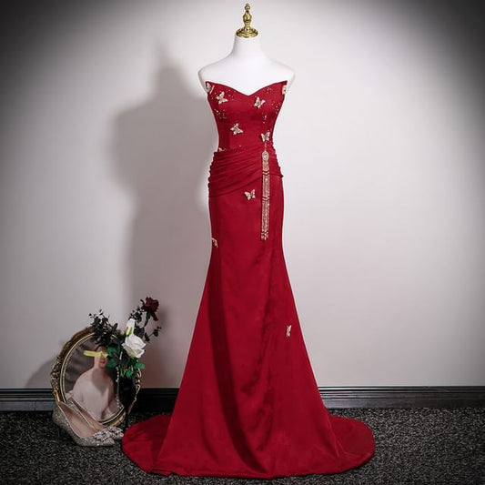 Jacquard Tube Beaded Evening Applique Butterfly Gown Trumpet