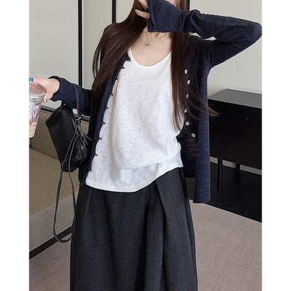 Scoop Neck Solid Tank Top or Cardigan Layering Piece