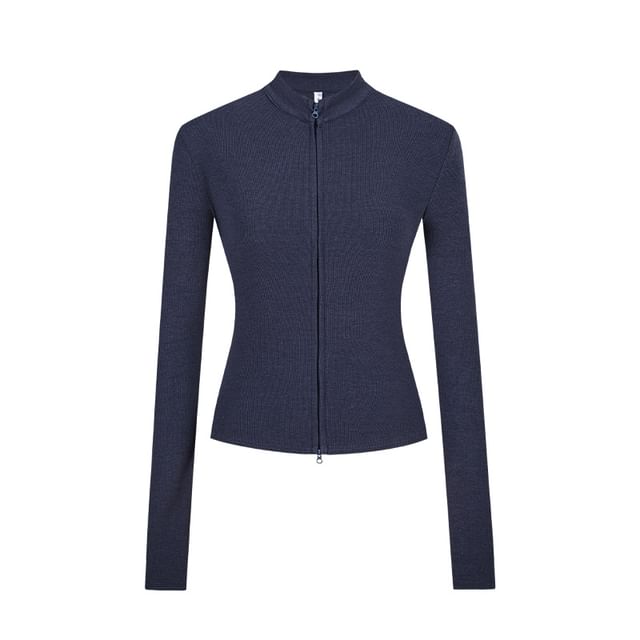 Zip Up Mockneck Long Sleeve Solid Casual T-Shirt