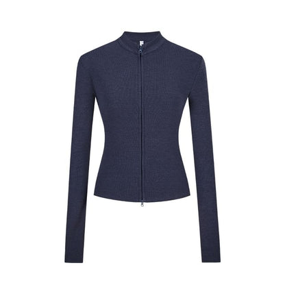 Zip Up Mockneck Long Sleeve Solid Casual T-Shirt