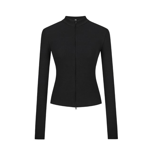 Zip Up Mockneck Long Sleeve Solid Casual T-Shirt