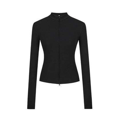 Zip Up Mockneck Long Sleeve Solid Casual T-Shirt
