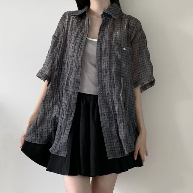 Button Front Plaid Shirt in Assorted Styles