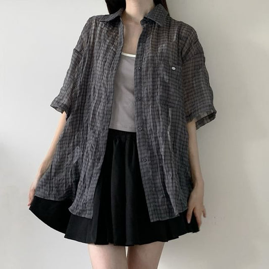 Button Front Plaid Shirt in Assorted Styles