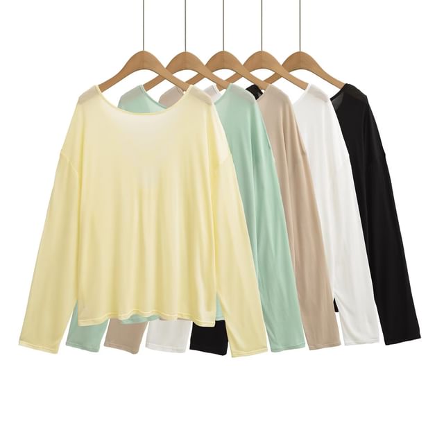 Plain T-Shirt with Crewneck and Long Sleeves