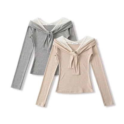 Mesh Panel Plain Top with Long Sleeves