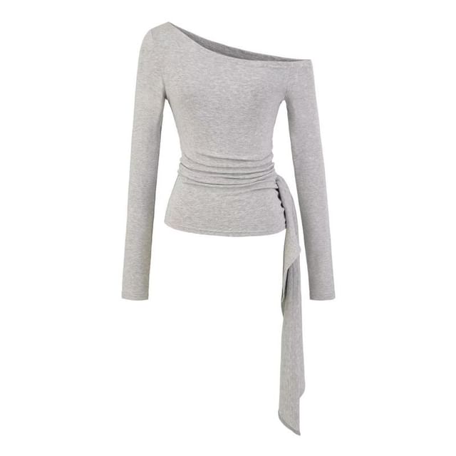 Off-Shoulder Plain Crop Top with Long Sleeves