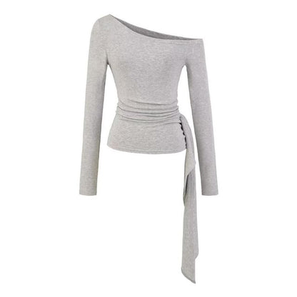 Off-Shoulder Plain Crop Top with Long Sleeves