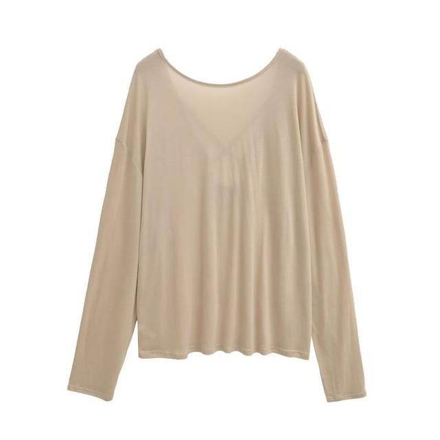 Plain T-Shirt with Crewneck and Long Sleeves