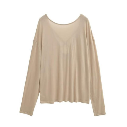 Plain T-Shirt with Crewneck and Long Sleeves