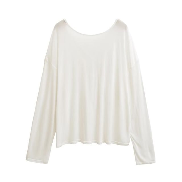 Plain T-Shirt with Crewneck and Long Sleeves