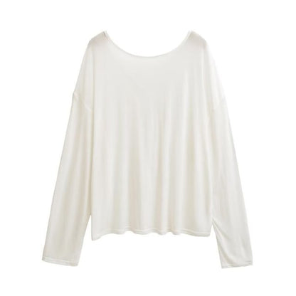 Plain T-Shirt with Crewneck and Long Sleeves