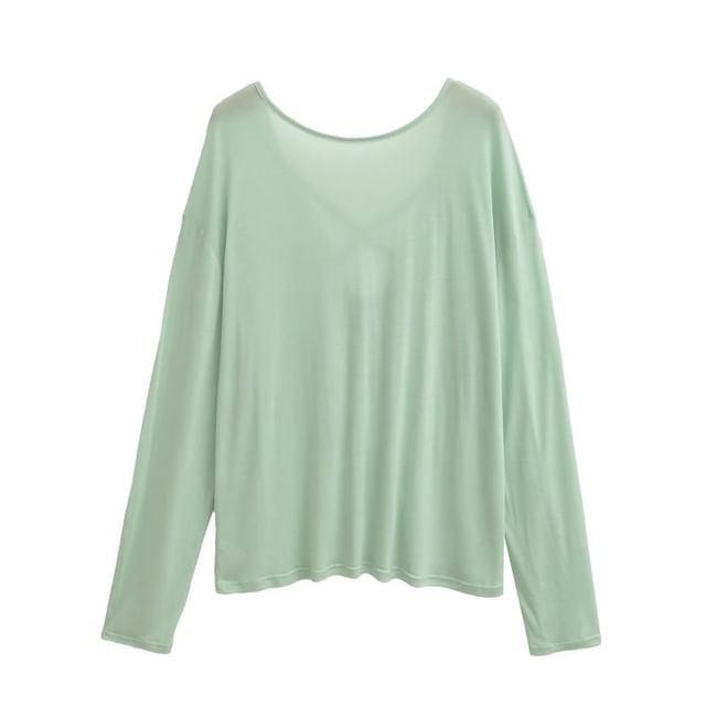 Plain T-Shirt with Crewneck and Long Sleeves