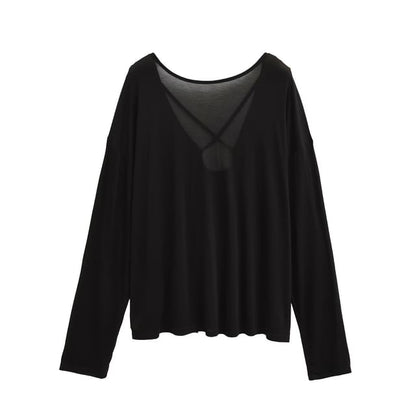 Plain T-Shirt with Crewneck and Long Sleeves